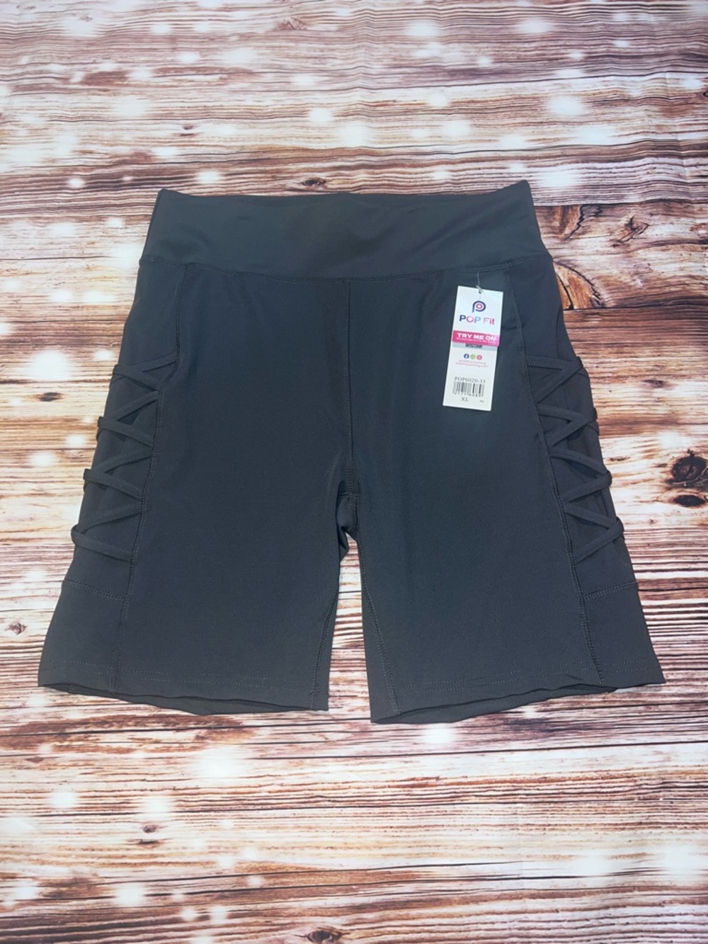 POP Fit Gray Women's High-Rise Crisscross Side Bike Shorts